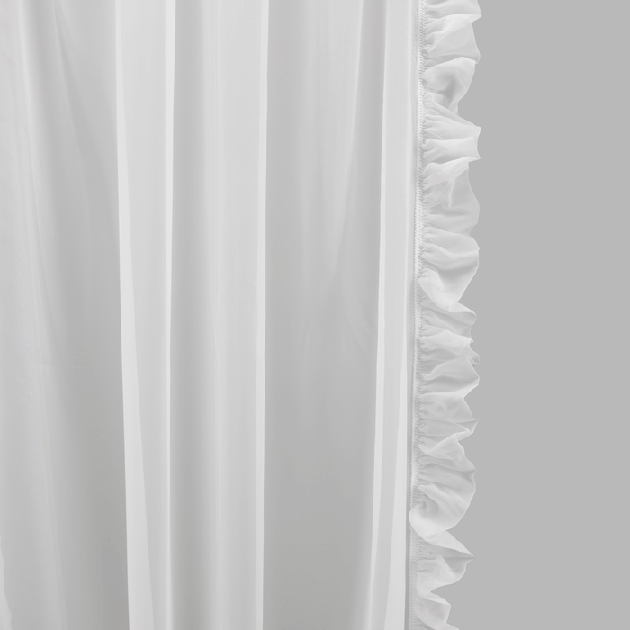 bonne femme sheer fabric plain with ruffle color white width 90 cm